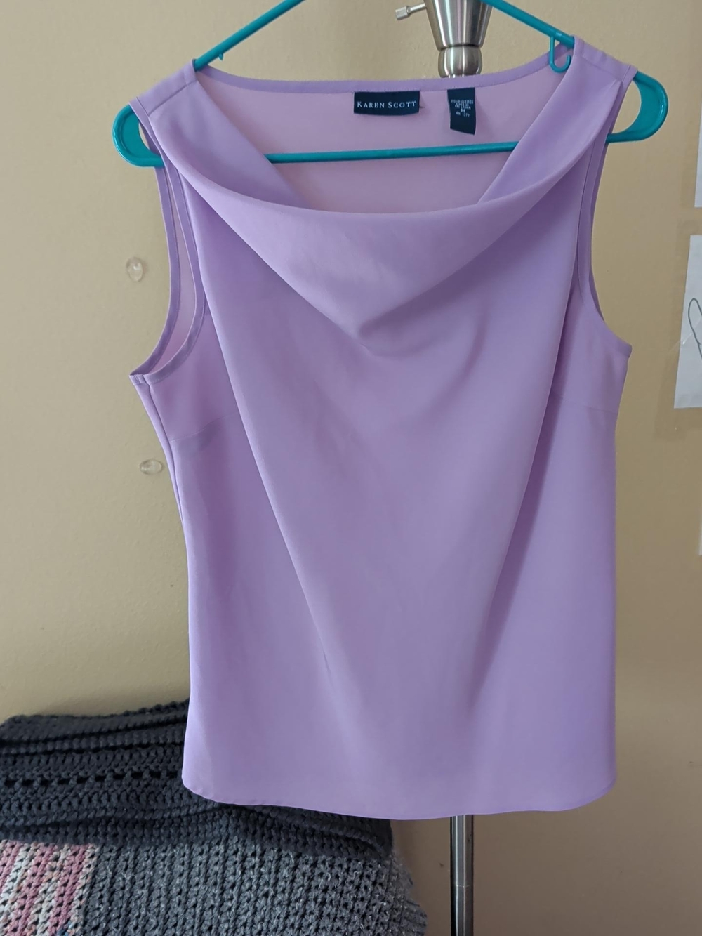Karen Scott Lilac Draped Cowl Neck Sleeveless Shell
